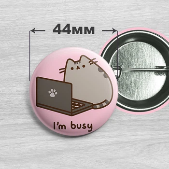 Значок кот Пушин / Pusheen the cat. №21. 44мм