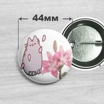 Значок кот Пушин / Pusheen the cat. №3. 44мм