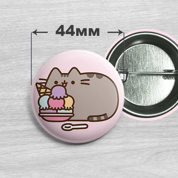 Значок кіт Пушин / Pusheen the cat. №13. 44мм