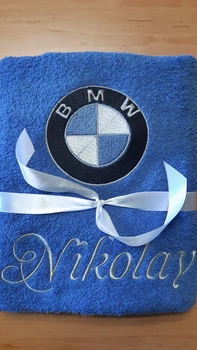 BMW Полотенце махровое 70х140 вышивка логотипа. Вышивка эмблемы Вашего автомобиля.Подарок для автомобилиста.