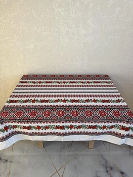 Льняна скатертина 150х180 см Червоно-чорний (П4К-am-skatert-N-055-02)