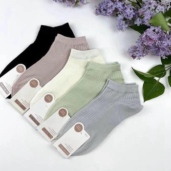 Жіночі короткі літні шкарпетки Корона кольорові в рубчик, 5 пар/37-42р