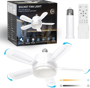 Потолочная люстра-вентилятор в патрон E27 Socket Fan Light AXW-SFL001 с пультом, светодиодная LED лампа-вентилятор - Б/У