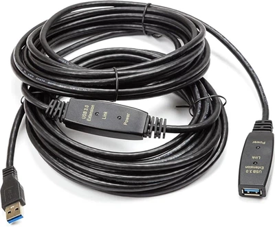 Активний подовжувач USB 3.0 AM/AF (Тато-Мама) 10 метрів з підсилювачем сигналу, чорний - Б/В