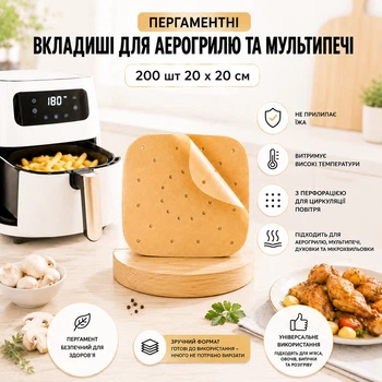 Вкладиші пергаментні для аерогрилю, мультипечі Kraft 200 шт 20 х 20 см