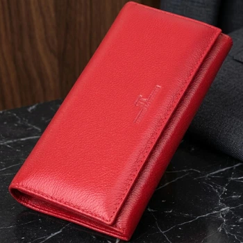 Стильный большой женский кошелек из натуральной кожи ST Leather Красный с магнитной застежкой для карт (bg225fash24)