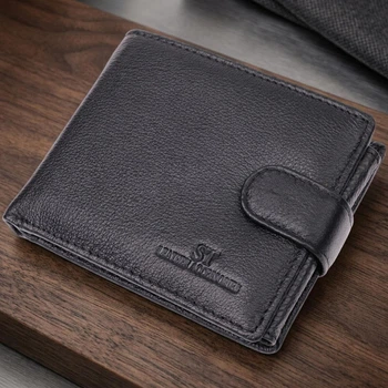 Чоловічий гаманець із натуральної шкіри ST Leather чорного кольору для документів та карт (bg224fash80)