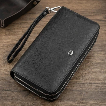 Чоловічий гаманець ST Leather з натуральної шкіри чорного кольору великий розмір з блискавкою для прав та паспорта (bg184fash51)