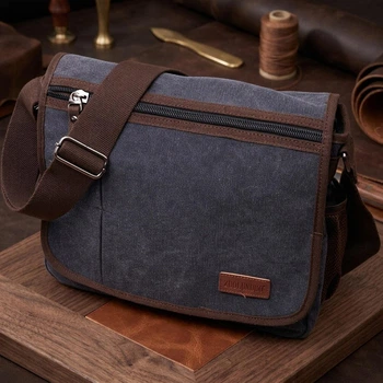 Сумка через плече Vintage для ноутбука 13 дюймів із текстилю чорного кольору великого розміру (bg222fash00)
