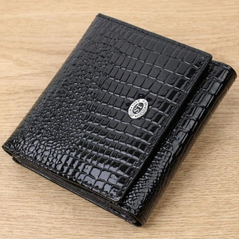 Женский компактный кошелек ST Leather из натуральной лакированной кожи черного цвета с монетницей и магнитной застежкой (bg226fash88)