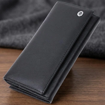 Женское портмоне из натуральной кожи с монетницей и карманами ST Leather Черный (bg226fash91)