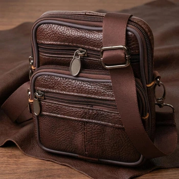 Компактна чоловіча сумка на пояс із натуральної шкіри Vintage коричнева для міського стилю (bg214fash84)