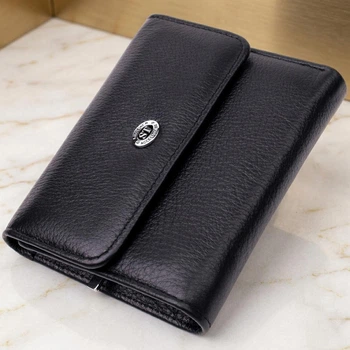Удобный женский кошелек с монетницей из натуральной кожи ST Leather Черный горизонтальный магнитный (bg194fash81)