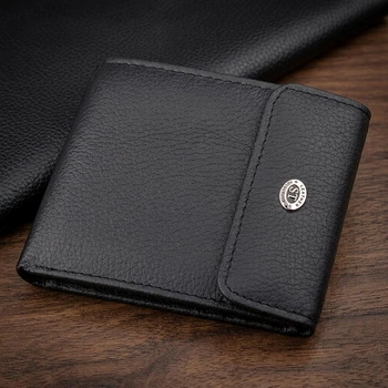 Мужской кожаный кошелек ST Leather горизонтальный черного цвета с кнопкой маленький (bg183fash13)
