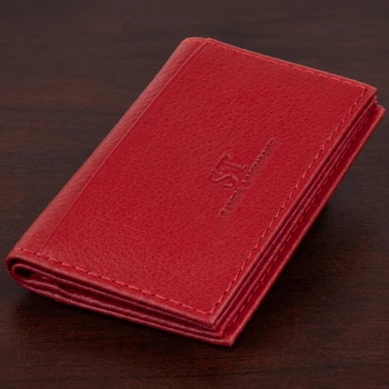 Жіноча візитниця-книжка ST Leather з натуральної шкіри червоного кольору для карт вертикальна маленька (bg192fash14)