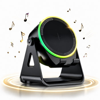 Бездротова Bluetooth колонка ZJ-08 з RGB-підсвіткою, бездротовою зарядкою 15W та підставкою для смартфона Black