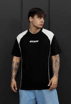 Футболка Мужская Стаф Черно-белая С Логотипом Реглан Спортивная Staff Black & White Logo Reglan. XL (396411)