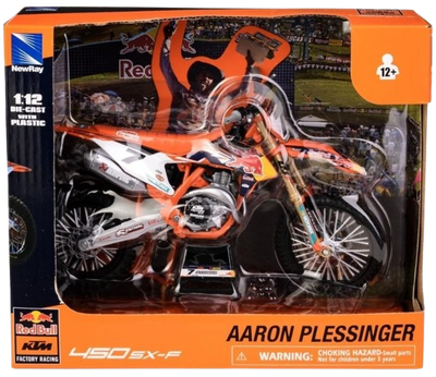 Модель мотоцикла Daffi KTM 450 SX-F Red Bull Aaron plessinger 1:12 Помаранчева M-624 (5905422136243)
