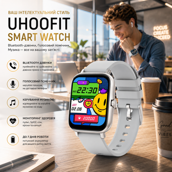 Смарт-часы UHOOFIT Smart Watch: Bluetooth-звонки, Голосовой помощник, Музыка — Ваш интеллектуальный стиль (Серебристый)