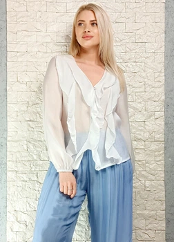 Блуза з ліоцелу декорована воланами біла New Collection 17-322 - S-L - білий