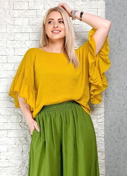 Блуза батистова з воланами гірчична New Collection 11-109 - S-L - гірчичний