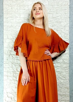 Блуза батистова з воланами теракотова New Collection 11-110 - S-L - теракотовий