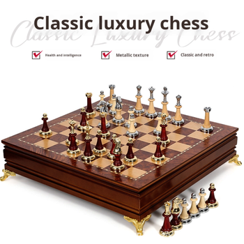 Люксовий подарунковий набір шахів Grand Classic Chess Set 40×40 см у відтінку червоного дерева