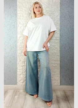 Джинси wide leg декоровані стразамі блакитні di classe 38-9966 - W36 - блакитний