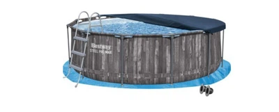 Каркасный бассейн Bestway 5614X-4в1 Серый круглый на 9150л из ПВХ и стали 366 х 100 см с лестницей тентом и подстилкой (9-163-5614X-4 BW)