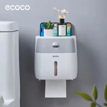 Настінний тримач-підставка для туалетного паперу Ecoco, біло-сірий