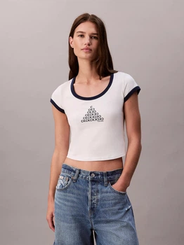 Футболка бавовняна жіноча Calvin Klein 745467078 XL Молочна з принтом (1159865322)