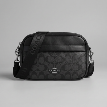 Чоловіча барсетка Coach прямокутна чорна Маленька сумка Коач з монограмою через плече Крос-боді коуч