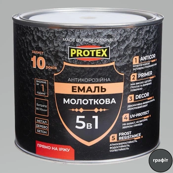 Эмаль молотковая 5в1 антикоррозионная Hammer Line PROTEX графитовая 2кг 2л
