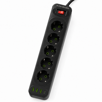 Сетевой удлинитель 2м на 5 розеток + 3USB + Type-C UA Power F25U сетевой фильтр с USB 63258