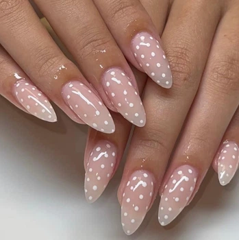 Накладные ногти Nail, нюдовые в горошек, миндаль, средние 24 шт