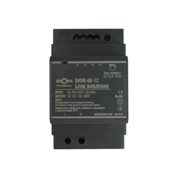 Блок живлення Biom Professional 60W 12V 5A на DIN-рейку BHDR-60-12