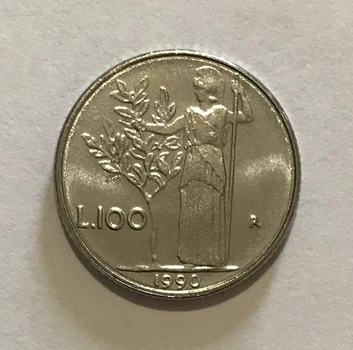 Монета Італія — 100 лір 1990 — з ролу, UNC