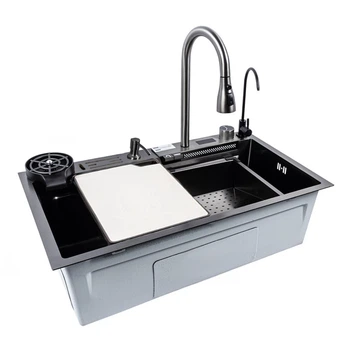 Кухонная мойка многофункциональная Zerix ZH7546-SET-06 Micro Decor Graphite со встроенным смесителем с нерж.стали
