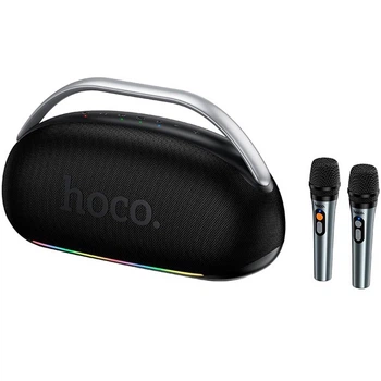 Колонка Bluetooth Hoco HT2 Melody V5.4/USB/TF/AUX/TWS/DSP/LED Портативна бездротова + 2 бездротові мікрофони для караоке Чорний