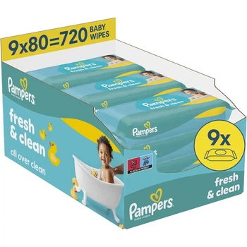 Детские влажные салфетки Pampers Fresh Clean 80 шт х 9 пачок (720 шт) (8006530134583) (346422)