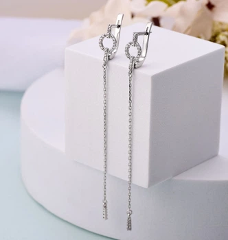 Серьги-подвески серебряные с фианитами Счастье 925 Rhodium