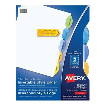 Пластиковые разделители для папок Avery Style Edge, 5 вкладок, прозрачные
