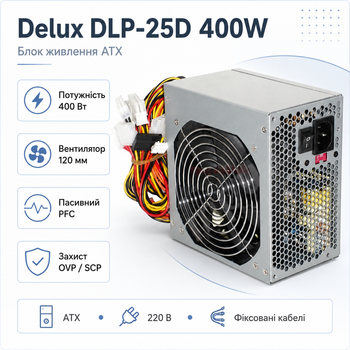 Блок питания Delux DLP-25D 400W ATX вентилятор 120 мм Bulk Grey