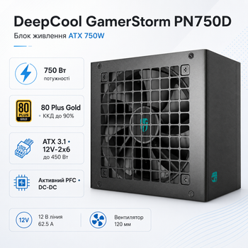 Блок питания DeepCool GamerStorm PN750D ATX 750W 80 Plus Gold Black (R-PN750D-FC0B-JGEU-V2)