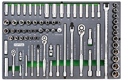 Набор инструмента Toptul 1/4", 3/8", 1/2" 73 ед (в ложементе, тип D) (GED0731)