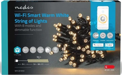 Lampki choinkowe Nedis SmartLife Warm White Wi-Fi WIFILX01W50 5 m (5412810404186)