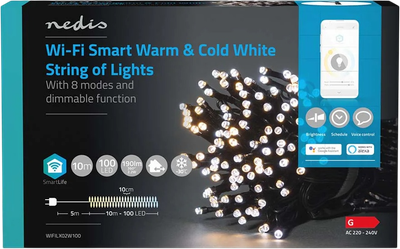 Lampki choinkowe Nedis SmartLife Warm-Cool White Wi-Fi WIFILX02W100 10 m (5412810404230)