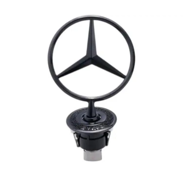 Емблема приціл на капот Mercedes чорний глянсовий+напис W124 (рестайл), W210-W222 метал a2108800186 CH