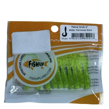 Силіконова приманка FishUp Fancy Grub 2" (10pcs.), #055 - Chartreuse/Black,10015116