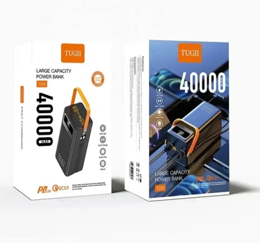 Повербанк WUW TUGII Y104 40000 mAh зі швидкою зарядкою, дисплеєм та вбудованими кабелями 4xUSB Black